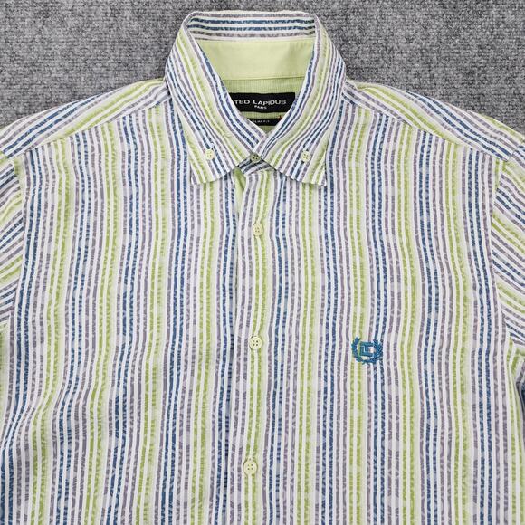 Ted Lapidus Shirt Mens Medium Slim Fit Striped Long Sleeve Casual Button Down - Picture 11 of 16